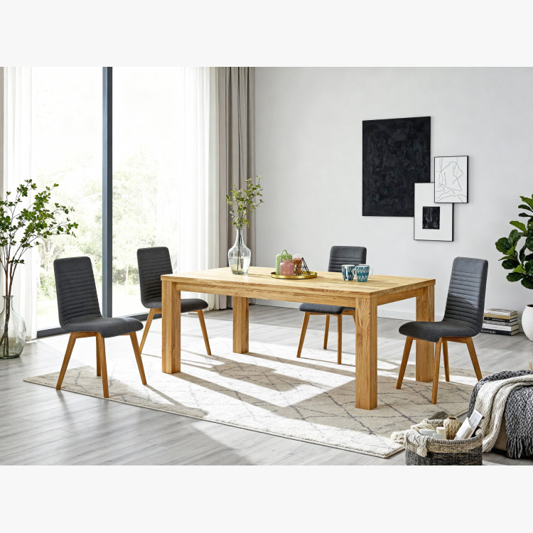 Dubová jedálenská zostava 180x90 cm a 4 stoličky tmavo šedé