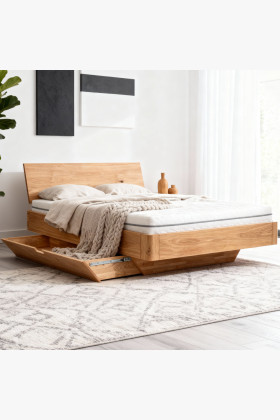Dubová posteľ s úložným priestorom 180 x 200 cm 2