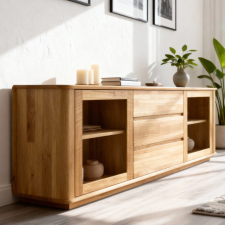 Prémiová dubová komoda s dvierkami a zásuvkami