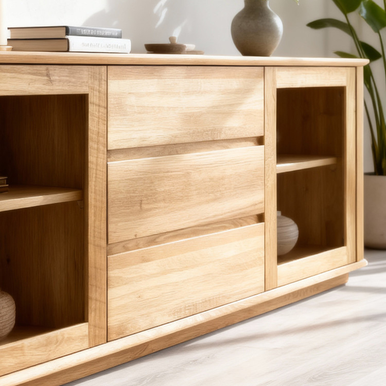 Prémiová dubová komoda s dvierkami a zásuvkami