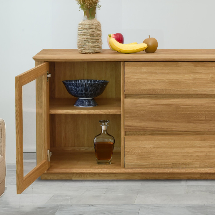 Prémiová dubová komoda s dvierkami a zásuvkami