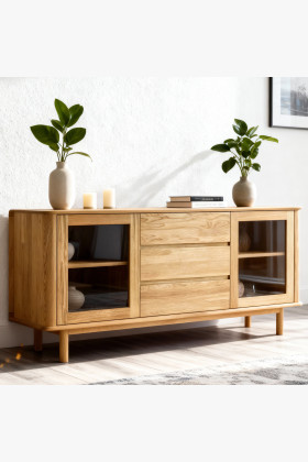 Prémiová dubová komoda s dvierkami a zásuvkami