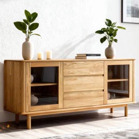 Prémiová dubová komoda s dvierkami a zásuvkami