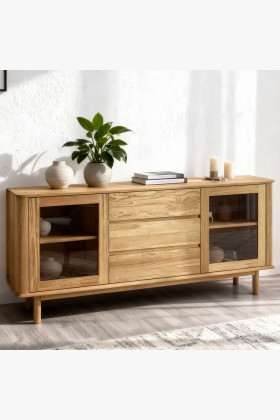 Prémiová dubová komoda s dvierkami a zásuvkami 2