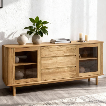 Prémiová dubová komoda s dvierkami a zásuvkami