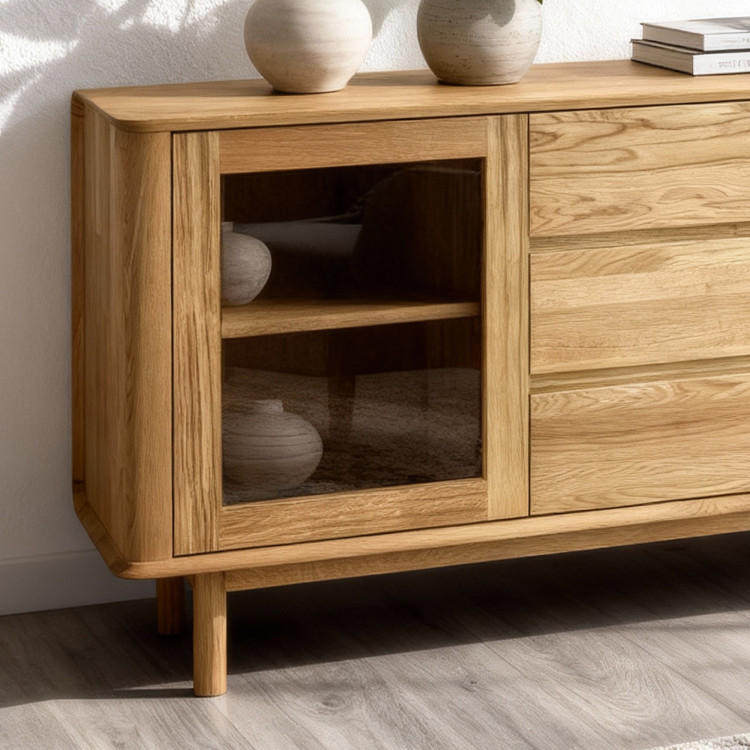 Prémiová dubová komoda s dvierkami a zásuvkami