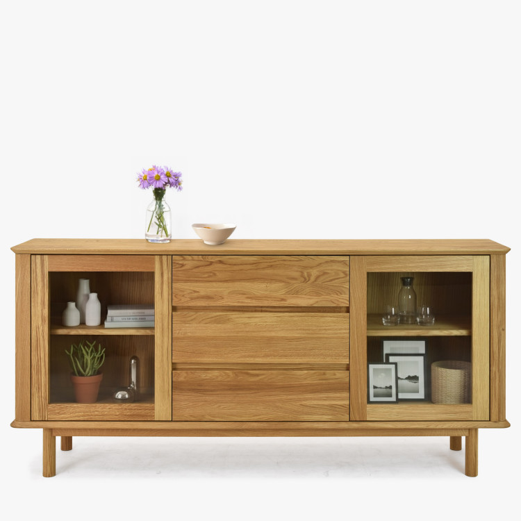 Prémiová dubová komoda s dvierkami a zásuvkami