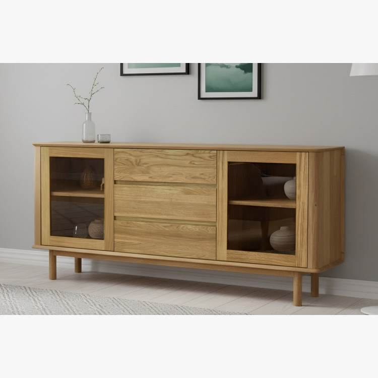 Prémiová dubová komoda s dvierkami a zásuvkami