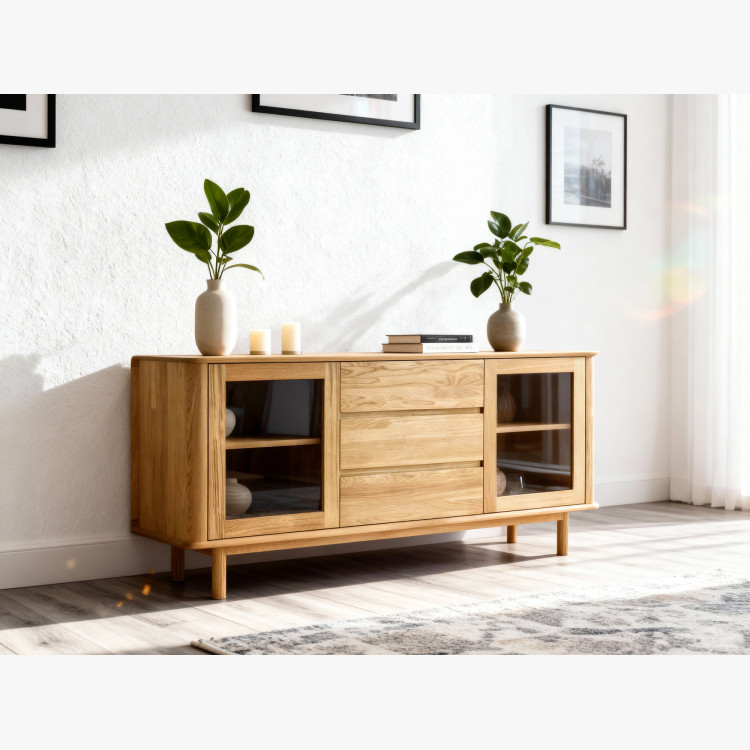 Prémiová dubová komoda s dvierkami a zásuvkami