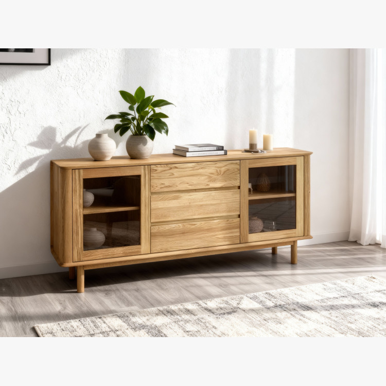 Prémiová dubová komoda s dvierkami a zásuvkami