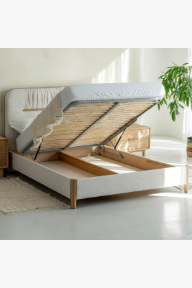 Manželská posteľ s úložným priestorom 180 × 200 cm, sivá látka 2