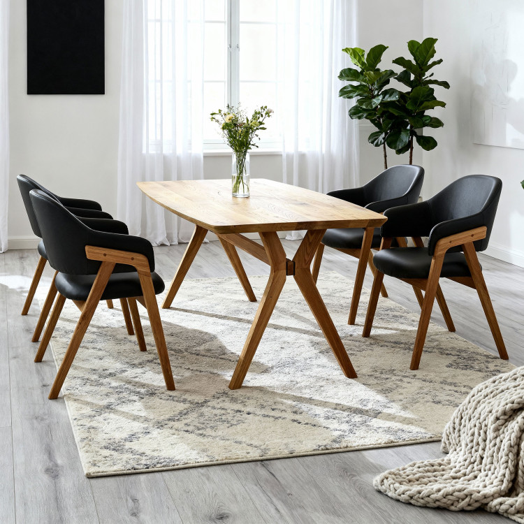 Dubový jedálenský stôl oválny 180 × 90 cm a stoličky Beny čierna