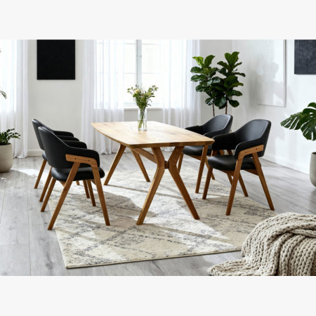 Dubový jedálenský stôl oválny 180 × 90 cm a stoličky Beny čierna