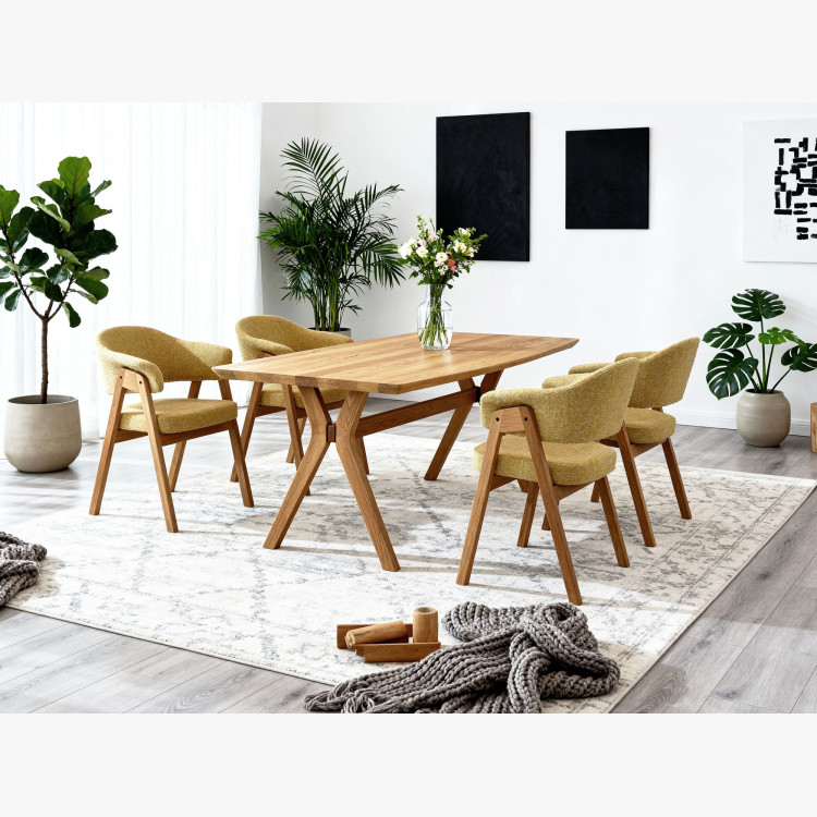 Dubový jedálenský stôl oválny 180 × 90 cm a žltá stolička Mona