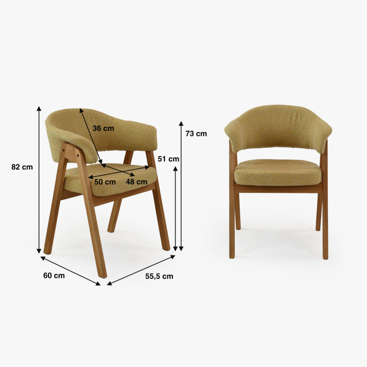 Dubový jedálenský stôl oválny 180 × 90 cm a žltá stolička Mona