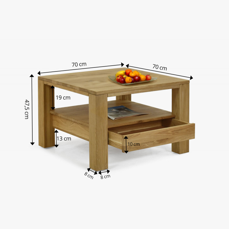 Drevený dubový konferenčný stolík s policou