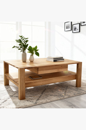 Drevený dubový konferenčný stolík s policou