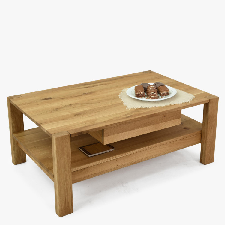 Drevený dubový konferenčný stolík s poličkou