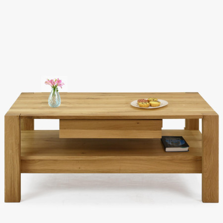 Drevený dubový konferenčný stolík s poličkou