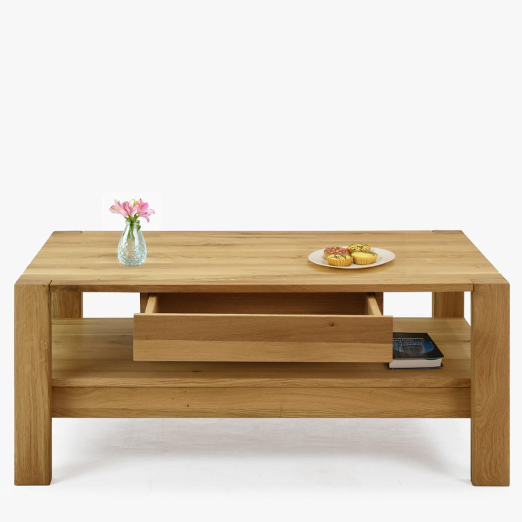 Drevený dubový konferenčný stolík s poličkou