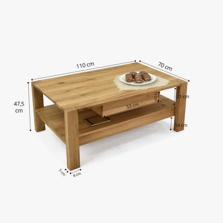 Drevený dubový konferenčný stolík s poličkou