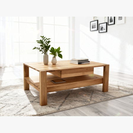 Drevený dubový konferenčný stolík s poličkou