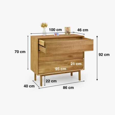 Dubová komoda so zásuvkami Oslo II na nožičkách