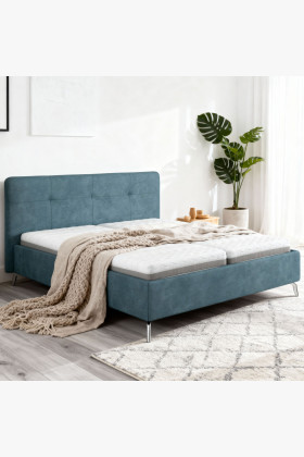 Čalúnená posteľ s úložným priestorom modrá, 160 x 200 cm