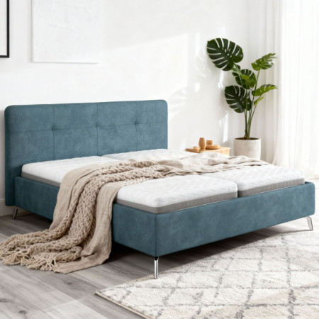 Čalúnená posteľ s úložným priestorom modrá, 160 x 200 cm
