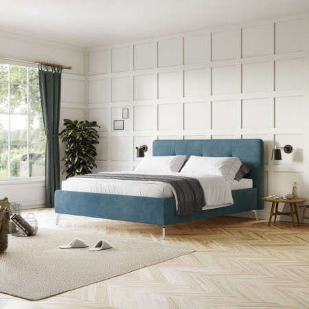 Čalúnená posteľ s úložným priestorom modrá, 160 x 200 cm