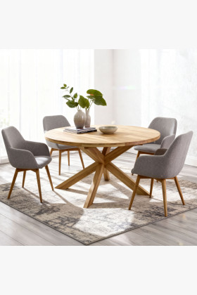 Rozkladací okrúhly stôl z masívu dub a stoličky