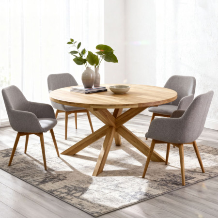 Rozkladací okrúhly stôl z masívu dub a stoličky