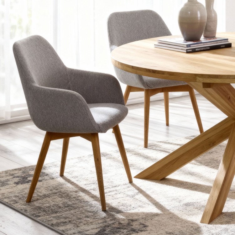 Rozkladací okrúhly stôl z masívu dub a stoličky