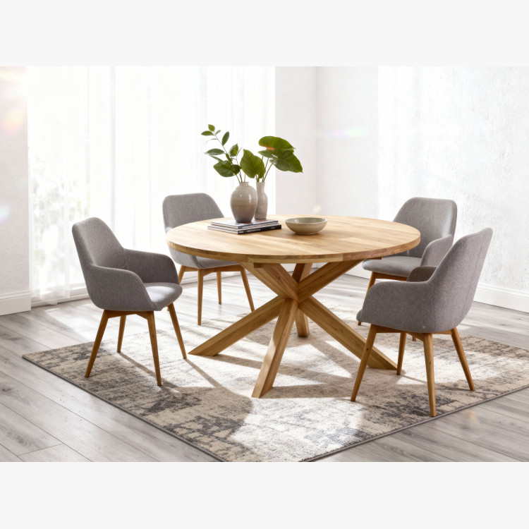 Rozkladací okrúhly stôl z masívu dub a stoličky