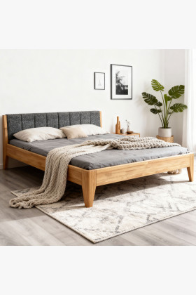 Dubová posteľ 180 x 200 cm s látkovým čelom