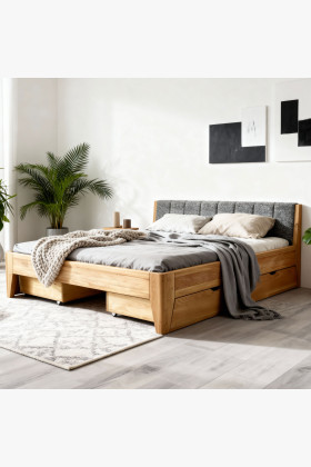 Dubová posteľ 180 x 200 cm s látkovým čelom 2