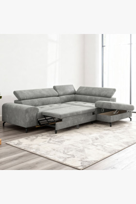 Rohová sedačka s funkciou spania a odkládacím priestorom - Pravá, platinová farba 2