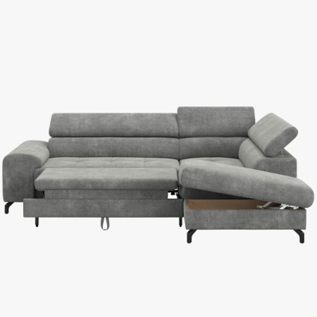 Rohová sedačka s funkciou spania a odkládacím priestorom - Pravá, platinová farba