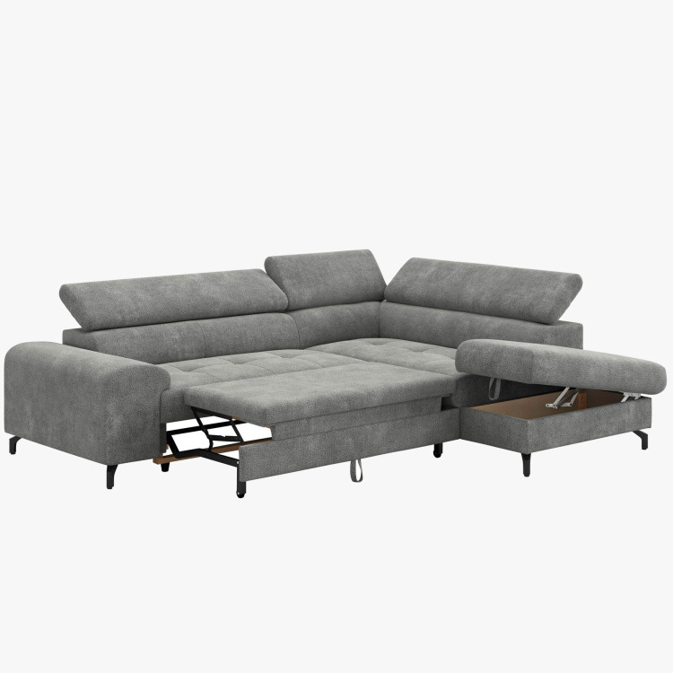 Rohová sedačka s funkciou spania a odkládacím priestorom - Pravá, platinová farba