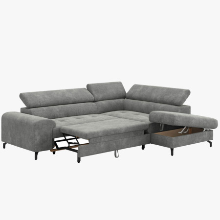 Rohová sedačka s funkciou spania a odkládacím priestorom - Pravá, platinová farba