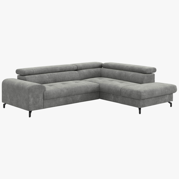 Rohová sedačka s funkciou spania a odkládacím priestorom - Pravá, platinová farba