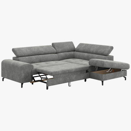 Rohová sedačka s funkciou spania a odkládacím priestorom - Pravá, platinová farba