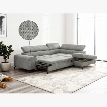 Rohová sedačka s funkciou spania a odkládacím priestorom - Pravá, platinová farba