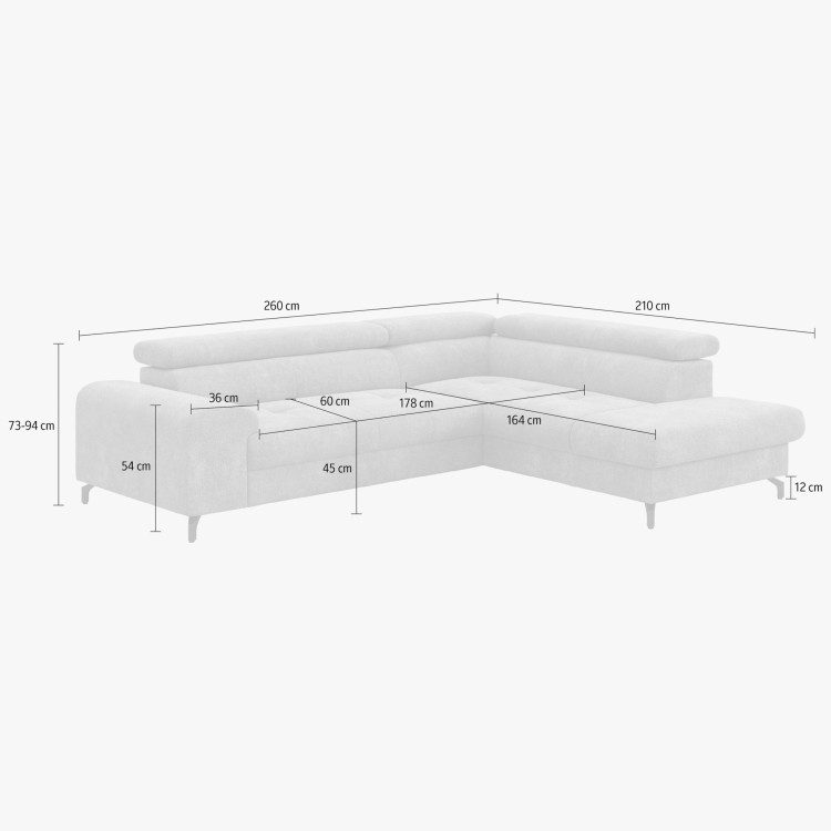 Rohová sedačka s funkciou spania a odkládacím priestorom - Pravá, platinová farba