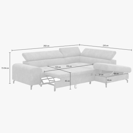 Rohová sedačka s funkciou spania a odkládacím priestorom - Pravá, platinová farba