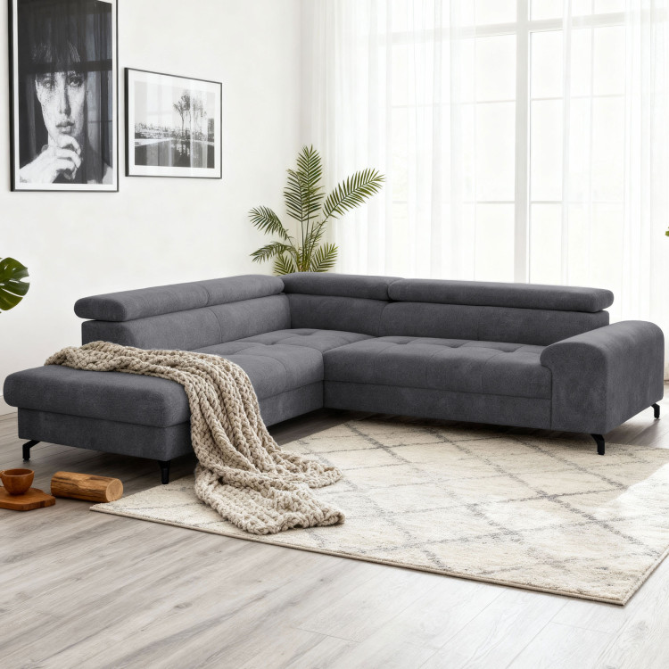 Rohová sedačka s funkciou spania a odkladacím priestorom - Ľavá, coal farba