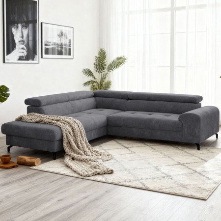 Rohová sedačka s funkciou spania a odkladacím priestorom - Ľavá, coal farba