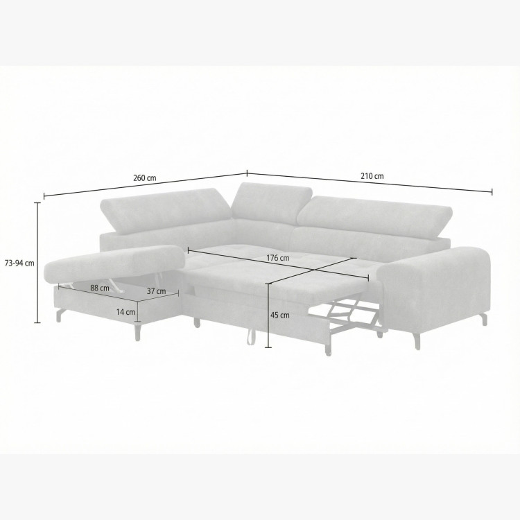 Rohová sedačka s funkciou spania a odkladacím priestorom - Ľavá, coal farba