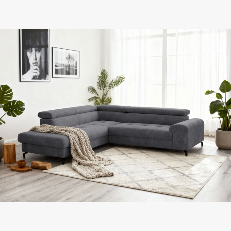 Rohová sedačka s funkciou spania a odkladacím priestorom - Ľavá, coal farba