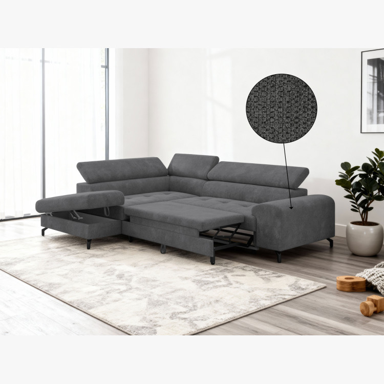 Rohová sedačka s funkciou spania a odkladacím priestorom - Ľavá, coal farba